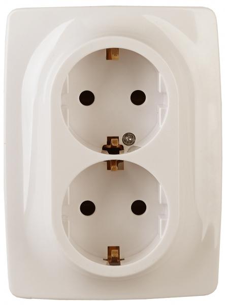 ЭРА  Эра12  Слоновая Кость  Розетка 2X2P+E Schuko со шторками , 16А-250В, б.л.,  12-2008-02 Б0038813