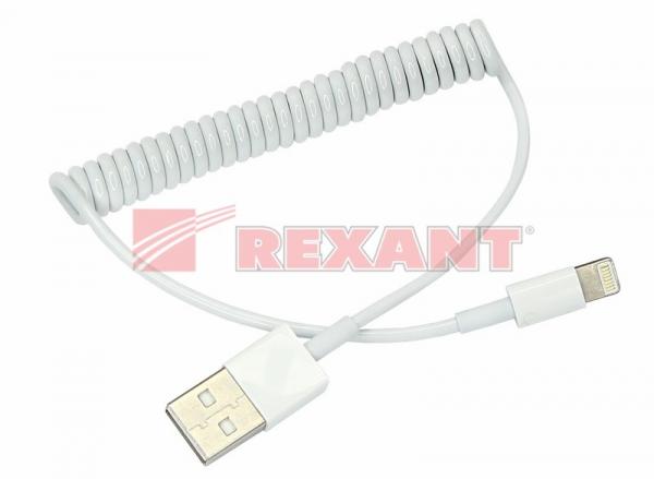 USB кабель для iPhone 5/6/7 моделей шнур спираль 1М белый 18-4202