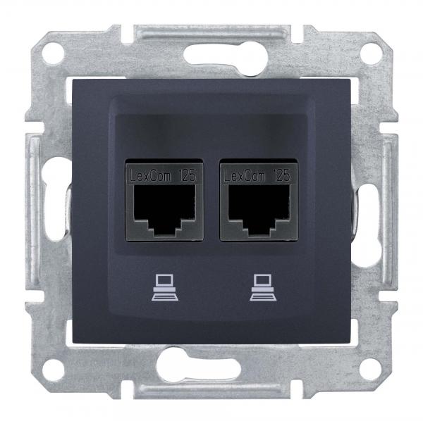 Schneider Electric Sedna Графит Розетка механизм компьютерная 2-местная RJ45 категория 6, неэкранированная UTP с пружинными зажимами IP20 скрытая установка SDN4800170