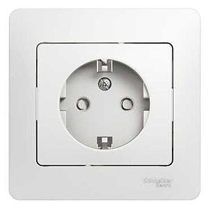 Schneider Electric Glossa  Белый Розетка с заземляющими контактами со шторками, в сборе с рамкой IP20 скрытая установка GSL000144