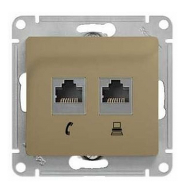 Schneider Electric Glossa Титан Розетка 2-местная компьютерная RJ45+RJ45, категория 5E, механизм IP20 скрытая установка GSL000485KK