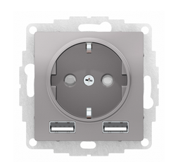 Schneider Electric  ATLASDESIGN  Алюминий Розетка 16А c 2 USB A+A, 5В/2,4А, 2х5В/1,2А, механизм, ATN000330