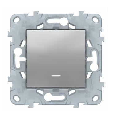 Schneider Electric Unica NEW Алюминий Выключатель 1-клавишный, кнопочный с подсветкой схема 1а, 10a NU520630N