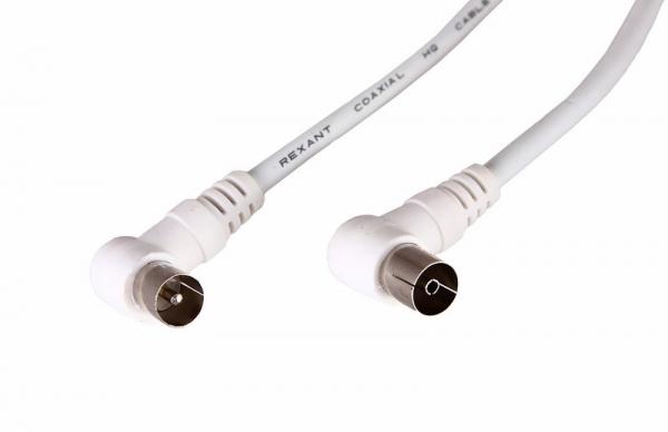 Шнур TV PLUG - TV JACK  5М  Угловой  Белый  REXANT 18-0025