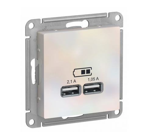 Schneider Electric AtlasDesign Жемчуг  Розетка USB, 5В, 1 порт x 2,1 А, 2 порта х 1,05 А, механизм ATN000433