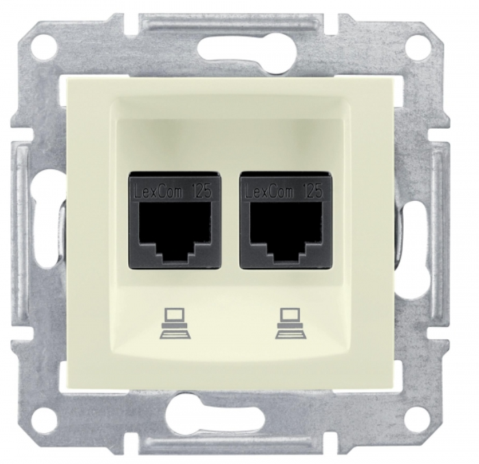 Schneider Electric Sedna  Бежевый Розетка механизм компьютерная 2-местная RJ45 категория 5e, неэкранированная UTP с пружинными зажимами IP20 скрытая установка SDN4400147