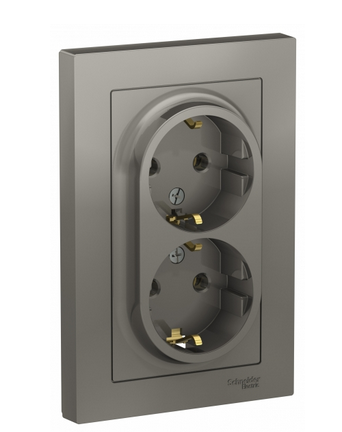 Schneider Electric AtlasDesign Сталь  Розетка 2-местная с заземляющими контактами, 16А, в сборе ATN000924