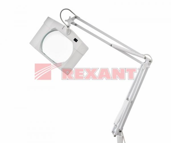Лупа на струбцине квадратная настольная 3Х с подсветкой, белая  REXANT 31-0101