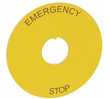 Этикетка круглая,  80мм жёлтый, Osmoz с надписью  "EMERGENCY STOP"