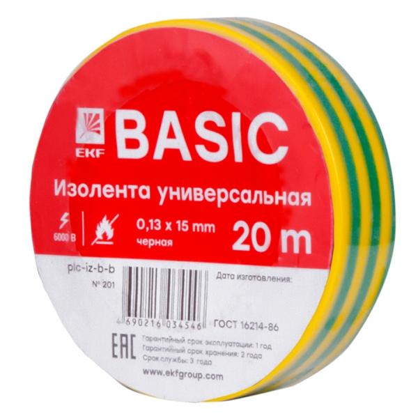 Изолента ПВХ желто-зеленая 15мм 20м EKF