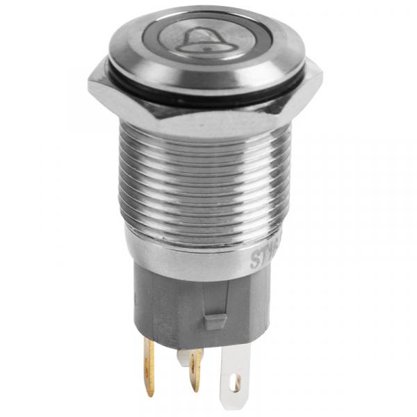 Кнопка  антивандальная Ø16 Б/Фикс (5с) (ON)-OFF плоская подсв/красная КОЛОКОЛ  REXANT 36-3270