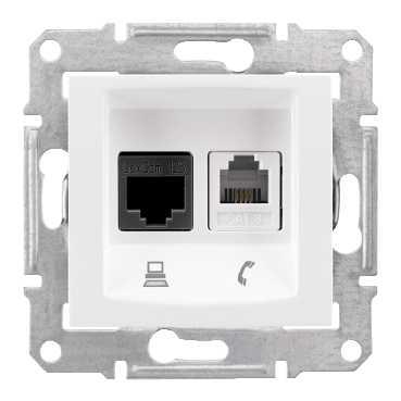 Schneider Electric Sedna  Белый Розетка механизм телефоная + компьютерная RJ11 + RJ45 категория 5е, неэкранированная UTP с пружинными зажимами IP20 скрытая установка SDN5100121