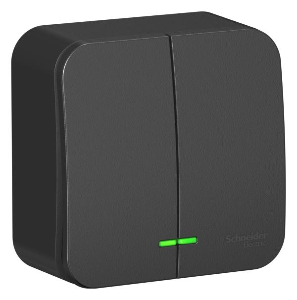 Schneider Electric  BLANCA  Антрацит  Выключатель 2-клавишный (cхема.5) с подсветкой изолирующая пластина 10А, 250B, открытая установка BLNVA105116