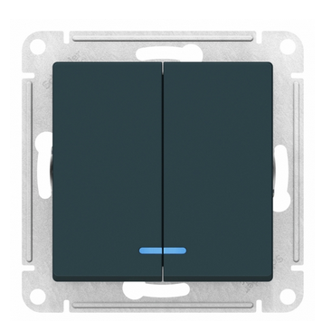 Schneider Electric AtlasDesign Изумруд  Выключатель 2-клавишный с подсветкой схема 5а, 10АХ, механизм ATN000853