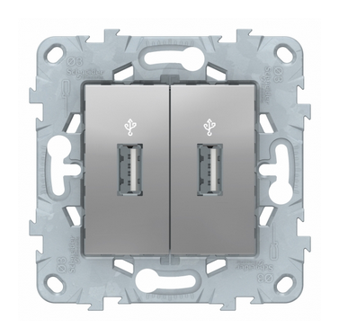 Schneider Electric Unica NEW Алюминий USB-коннектор, 2-местный NU542730