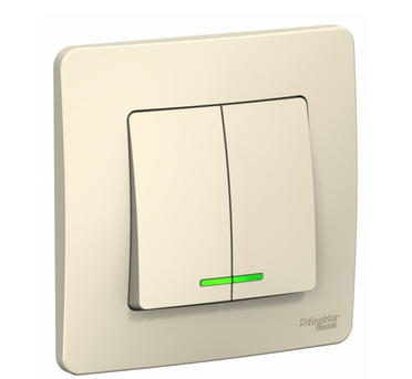 Schneider Electric  BLANCA  Молочный Выключатель 2-клавишный (cх.5) с подсветкой, 10А, 250B,  скрытая установка BLNVS010512