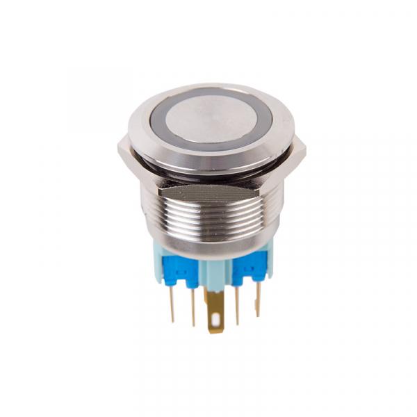 Кнопка  антивандальная Ø22 12В Б/Фикс (6с) ON-OFF/OFF-ON подсв/синяя  REXANT 36-3511