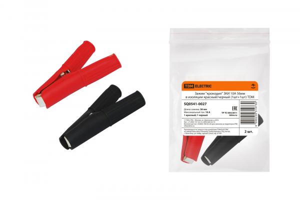 Зажим крокодил  10А 56мм ЗКИ в изоляции красный/черный (1шт+1шт) TDM