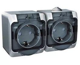 Schneider Electric  ЭТЮД  Серый  Розетка 2-местная с заземляющими контактами со шторками с крышкой IP44 открытая установка PA16-244C