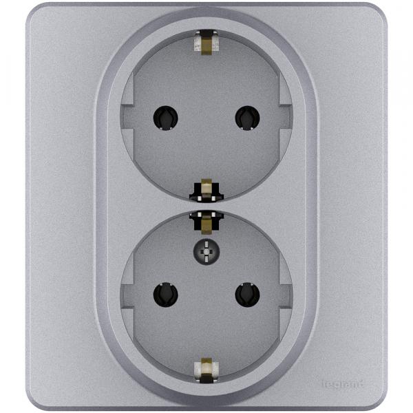 Legrand INSPIRIA Алюминий Розетка 2-местная с заземляющими контактами IP20 скрытая установка 673752