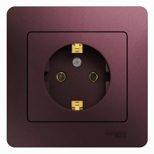 Schneider Electric Glossa Баклажановый Розетка с заземляющими контактами, 16А, 250В, в сборе IP20 скрытая установка GSL001142