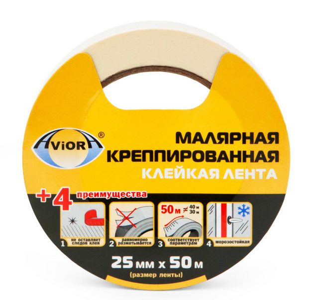 Крепп лента AVIORA (малярный скотч) 304-007  (25х50)