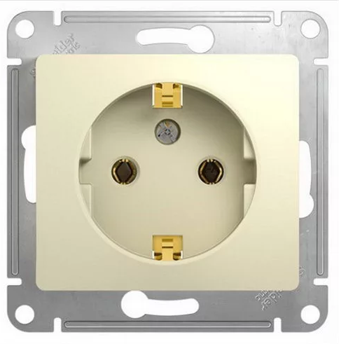 Schneider Electric Glossa  Бежевый Розетка с заземляющими контактами механизм IP20 скрытая установка GSL000243