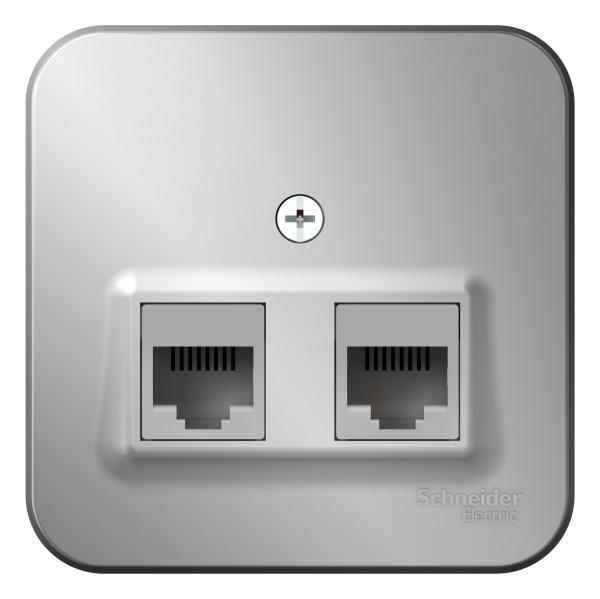 Schneider Electric  BLANCA  Алюмин.  Розетка 2-местная компьютерная RJ45, категория 5E, изолирующая пластина открытая установка BLNIA045453