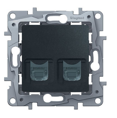 Legrand  Etika  Антрацит Розетка механизм компьютерная 2ХRJ45 категория  5е UTP 672655