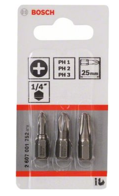 Набор бит Ph 1/ Ph2/ Ph3х25, 3штуки  CrMo // Bosch 2607001752