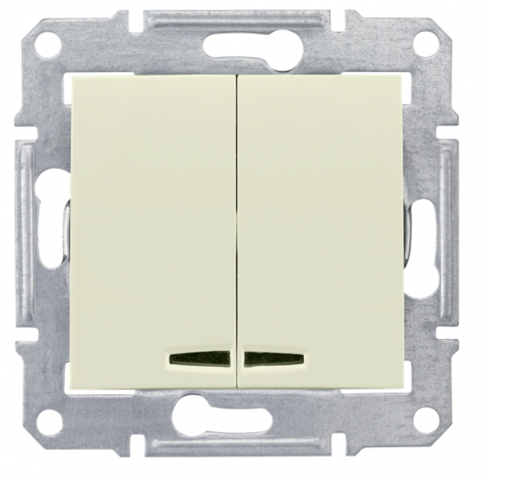 Schneider Electric Sedna  Бежевый Выключатель механизм 2-клавишный с синей подсветкой 10А IP20 скрытая установка SDN0300347