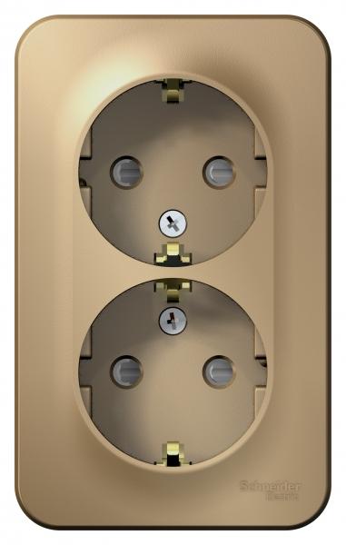 Schneider Electric  BLANCA  Титан  Розетка 2-местная с заземляющими контактами со шторками изолирующая пластина16А ,250В, открытая установка BLNRA011214