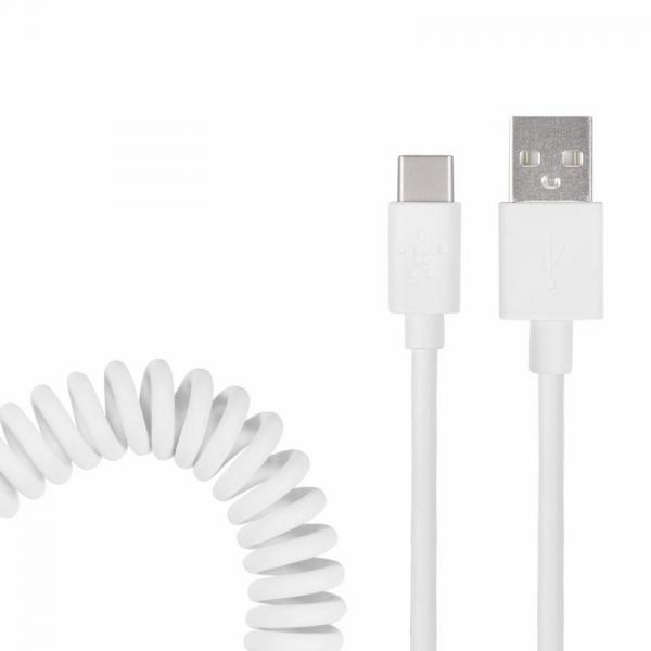 USB кабель USB Type-C, белый ПВХ, 1,5 метра (шнур спираль) REXANT 18-1891 18-1891