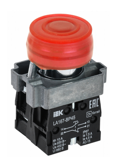 Кнопка LA167-BP45 d=22мм 1з+1р красная IEK