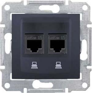 Schneider Electric Sedna Графит Розетка механизм компьютерная 2-местная RJ45 категория 5e, экранированная STP с пружинными зажимами IP20 скрытая установка SDN4600170
