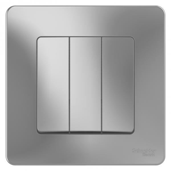Schneider Electric  BLANCA  Алюминий  Выключатель 3-клавишный (cх.1+1+1), 10А, 250B,  скрытая установка BLNVS100503