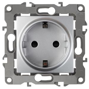 ЭРА  Эра12  Алюминий  Розетка 2P+E Schuko со шторками 16АХ-250В 12-2102-03 Б0014689
