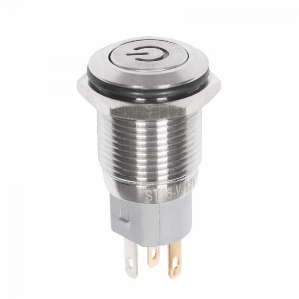 Кнопка  антивандальная Ø16 12В Б/Фикс (5с) (ON)-OFF плоская подсв/красная POWER  REXANT 36-3240