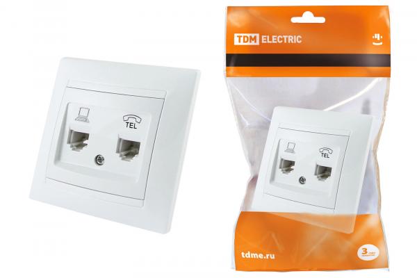 TDM  Лама Белый Розетка телефонная RJ11 + компьютерная RJ45 SQ1815-0019