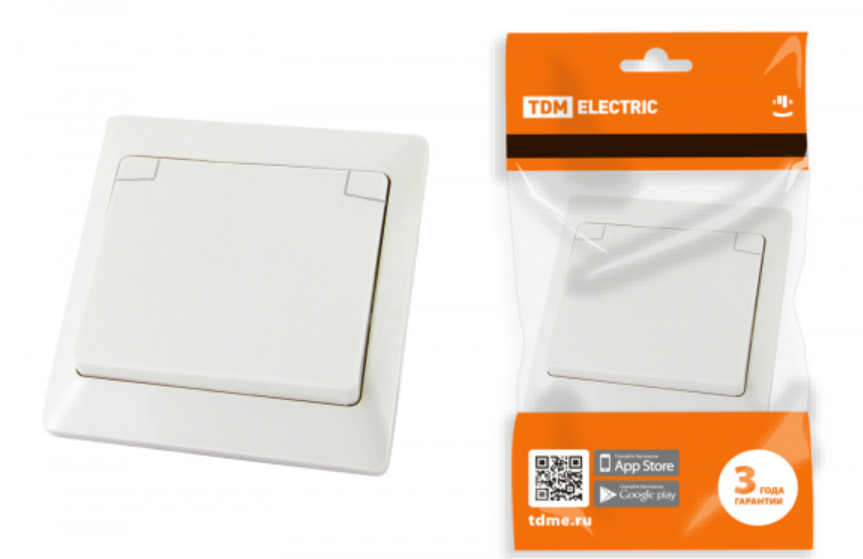 Розетка 2П+З с защ. шт. и крышкой 16А 250В IP44 белая "Ильмень" TDM