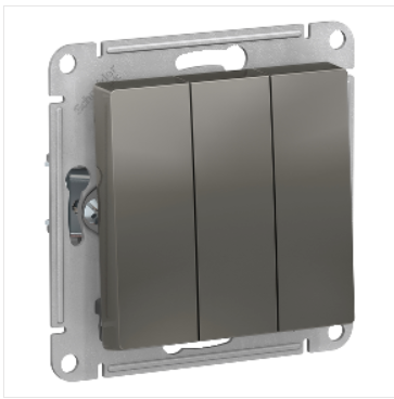 Schneider Electric AtlasDesign Сталь  Выключатель 3-клавишный схема 1+1+1, 10АХ, механизм ATN000931