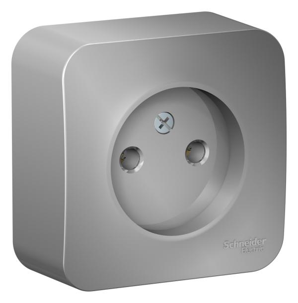 Schneider Electric  BLANCA  Алюмин.  Розетка без заземляющих контактов без шторок 16А, 250В,  открытая установка BLNRA000103