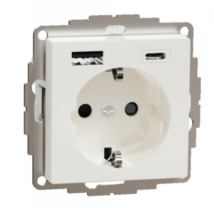 Schneider Electric Merten Полярно-Белый Розетка силовая 16 A с зарядкой USB A+C 3 A,  SM