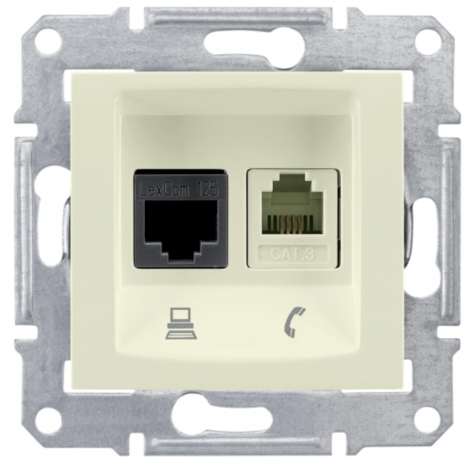 Schneider Electric Sedna  Бежевый Розетка механизм телефоная + компьютерная RJ11 + RJ45 категория 6, неэкранированная UTP с пружинными зажимами IP20 скрытая установка SDN5200147