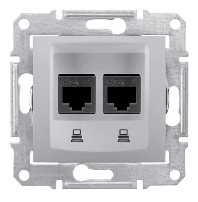 Schneider Electric Sedna Алюминий Розетка механизм компьютерная 2-местная RJ45 категория 5e, экранированная STP с пружинными зажимами IP20 скрытая установка SDN4600160