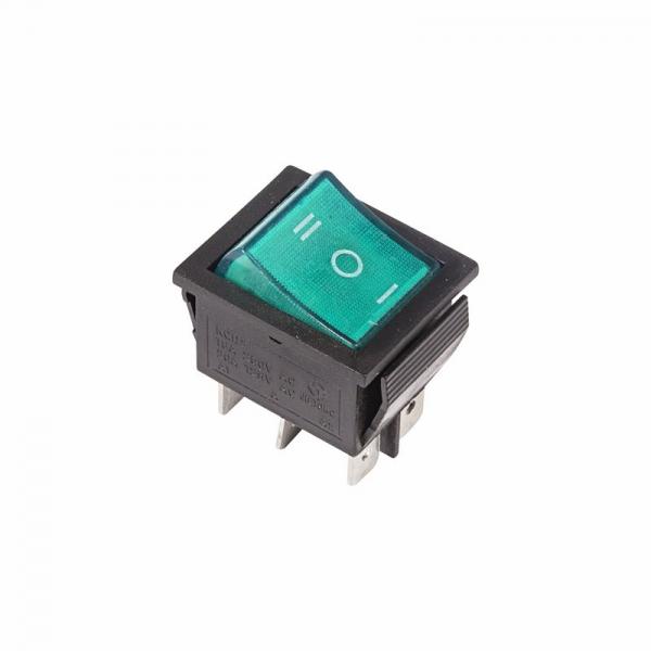 Выключатель клавишный 250V 15А (6с) ON-OFF-ON зеленый  с подсветкой и нейтралью (RWB-509, SC-767)  REXANT 36-2392