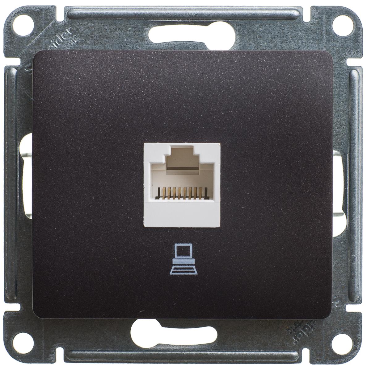Schneider Electric Glossa Шоколад Розетка компьютерная RJ45 категория 5E, механизм IP20 скрытая установка GSL000881K
