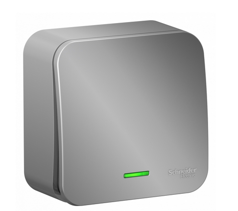 Schneider Electric  BLANCA  Алюминий  Выключатель 1-клавишный (cхема.1) с подсветкой 10А, 250B, открытая установка   BLNVA101103