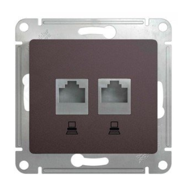 Schneider Electric Glossa Графит Розетка 2-местная компьютерная RJ45+RJ45, категория 5E, механизм IP20 скрытая установка GSL001385KK
