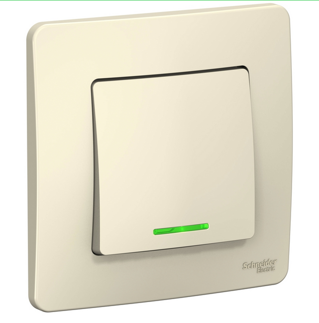 Schneider Electric  BLANCA  Молочный  Выключатель 1-клавишный  (cхема 1) с подсветкой, 10А, 250B, скрытая установка BLNVS010112